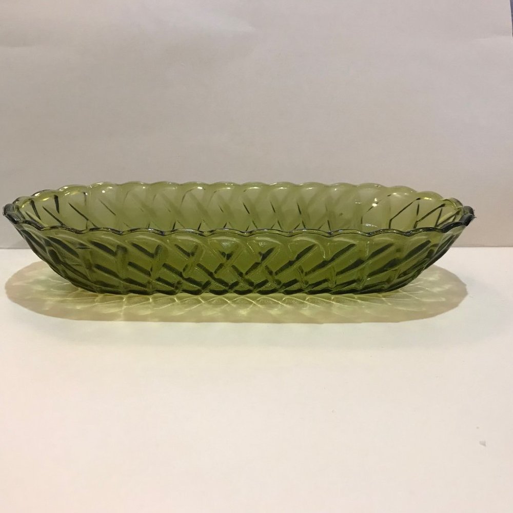 Green Carnival Glass Oblong Bowl